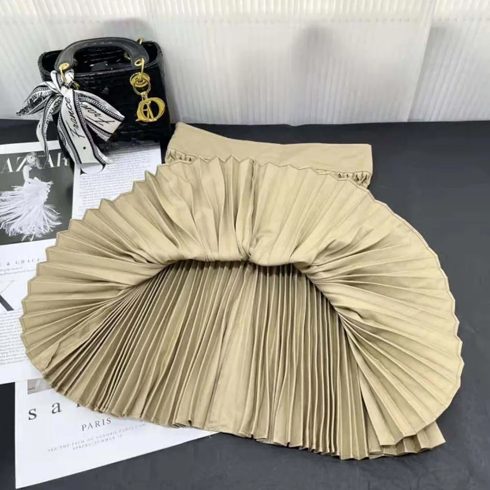 Dior Pleated Short Skirt Beige Cotton Gabardine for Women