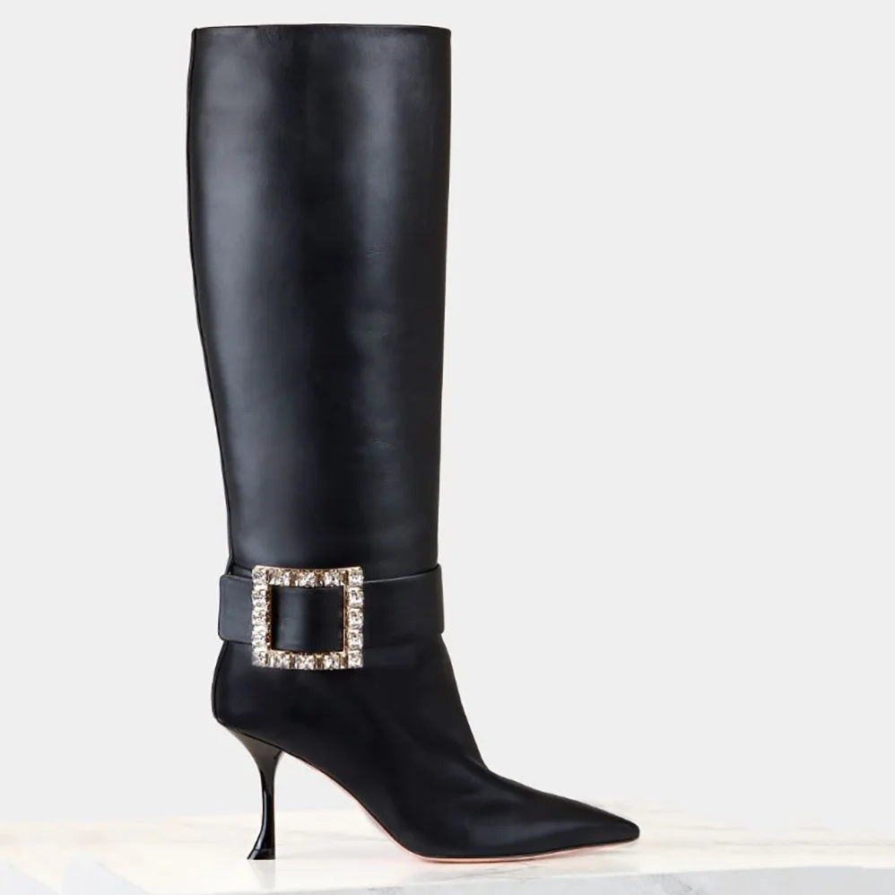 Roger Vivier Pointy Strass Buckle Boots in Leather for Women