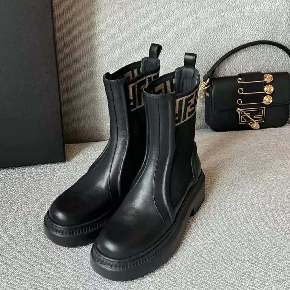 Fendi Domino Black Leather Biker Boots for Women Fendi Domino Black Leather Biker Boots for Women