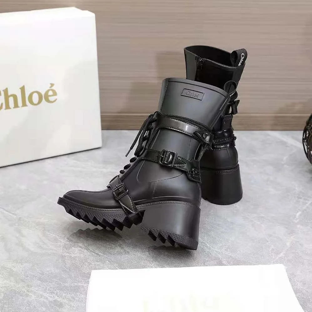 Chloe Harnessed Betty Rain Boot in PVC for Women in Black Chloe Harnessed Betty Rain Boot in PVC for Women in Black