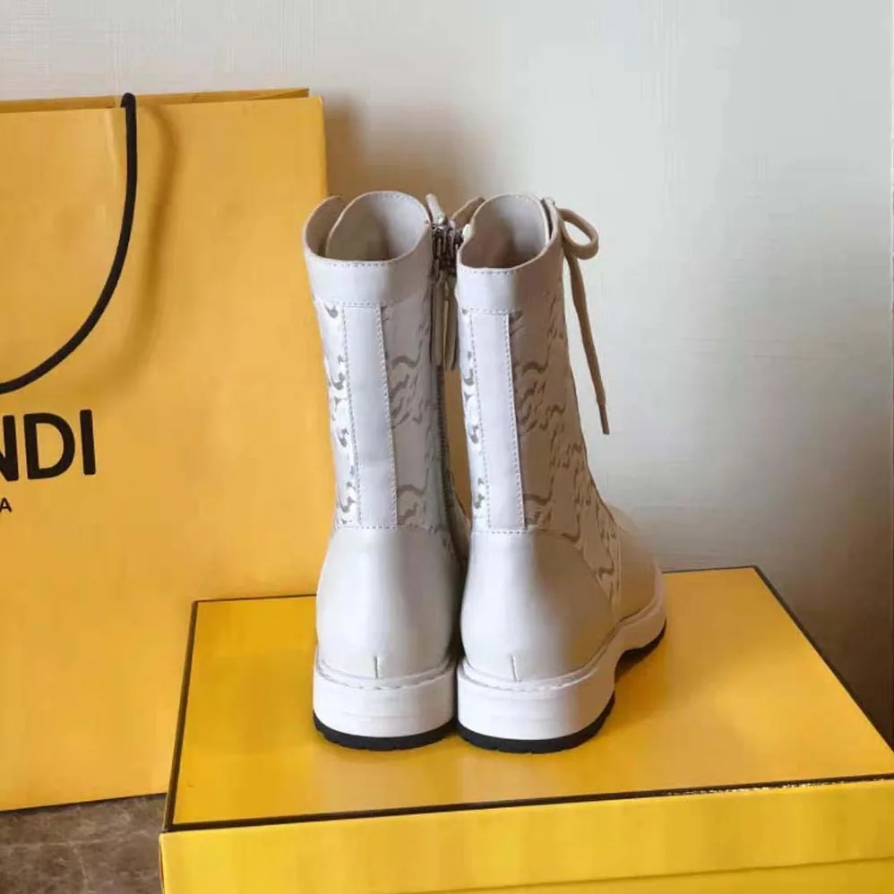 Fendi Signature White Leather Biker Boots for Women