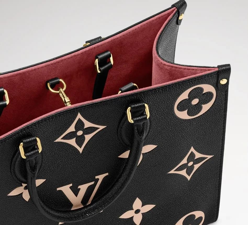 Louis Vuitton OnTheGo MM Tote Bag in Black/Beige Gold Hardware