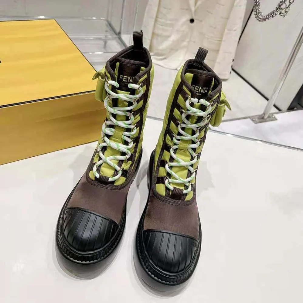 Fendi Domino Acid Green Nylon Biker Boots for Women Fendi Domino Acid Green Nylon Biker Boots for Women