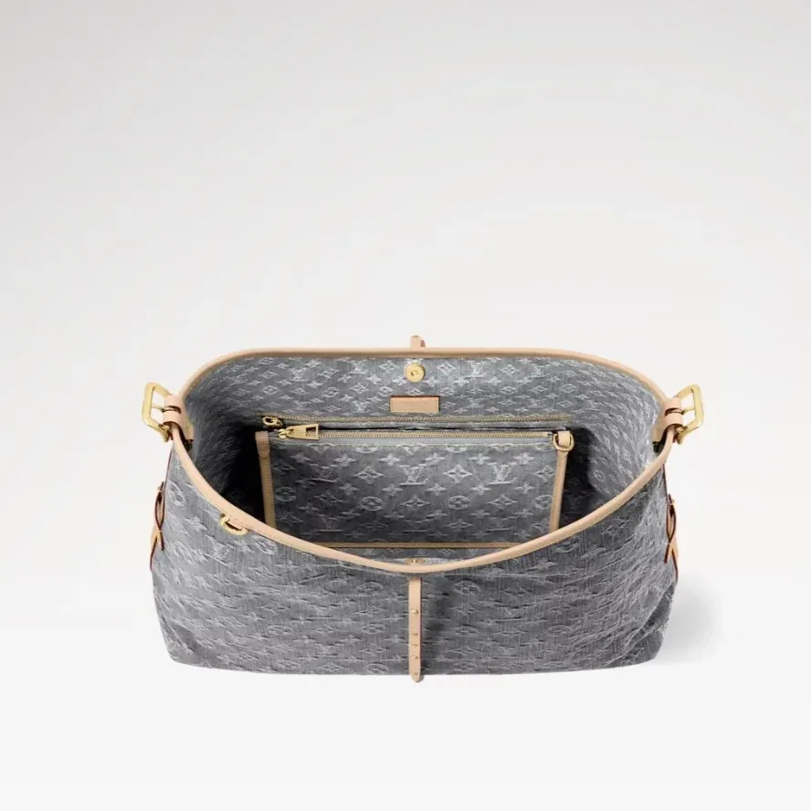 Louis Vuitton CarryAll MM Shoulder Bag in Washed Gray Gold Hardware