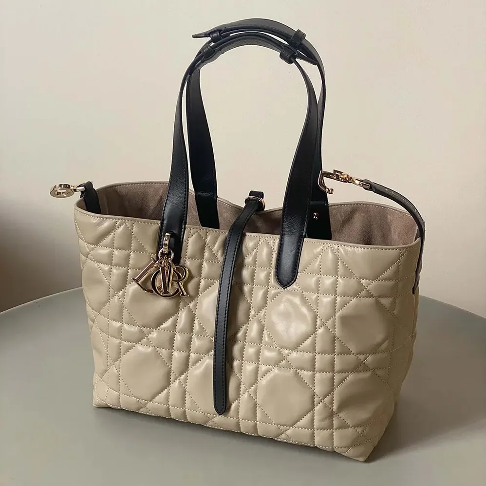 Dior Medium Dior Toujours Bag Rope Beige and Black Macrocannage Calfskin for Women Dior Medium Dior Toujours Bag Rope Beige and Black Macrocannage Calfskin for Women