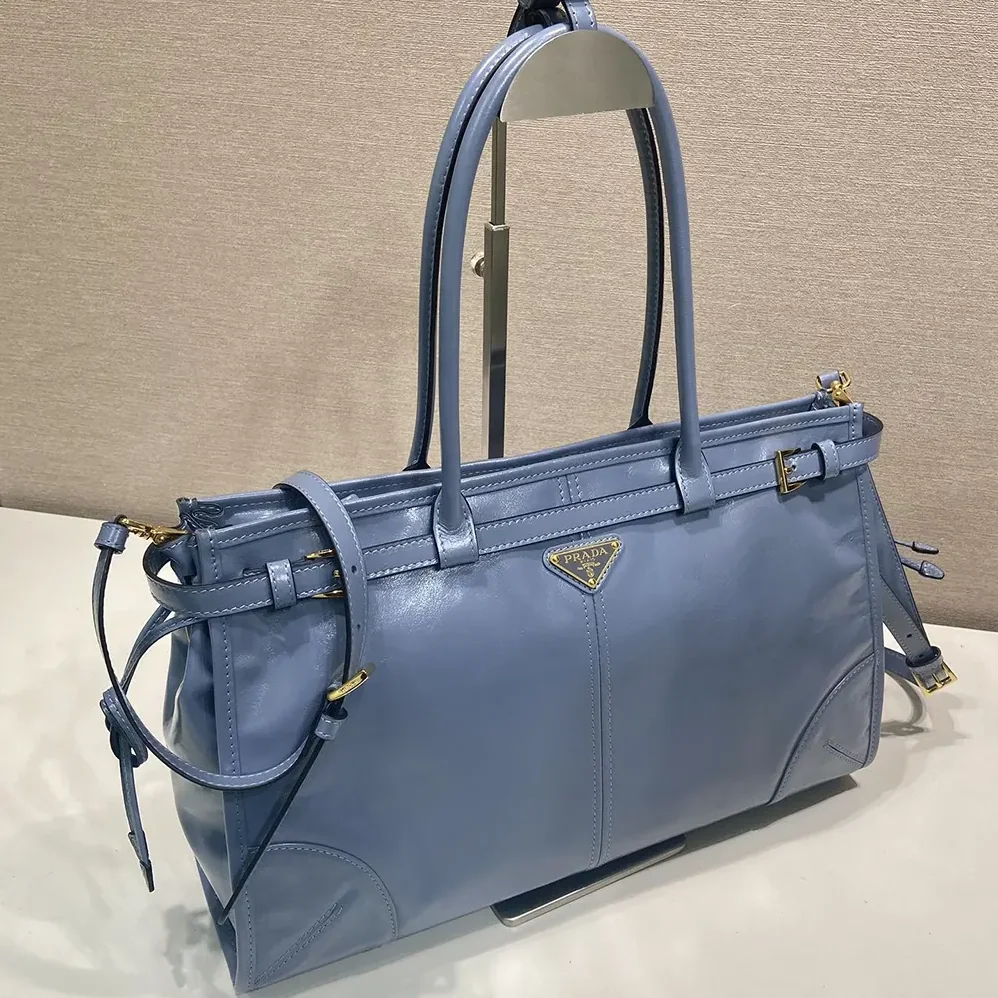 Prada Bonnie Large Leather Handbag for Women in Light Blue Prada Bonnie Large Leather Handbag for Women in Light Blue