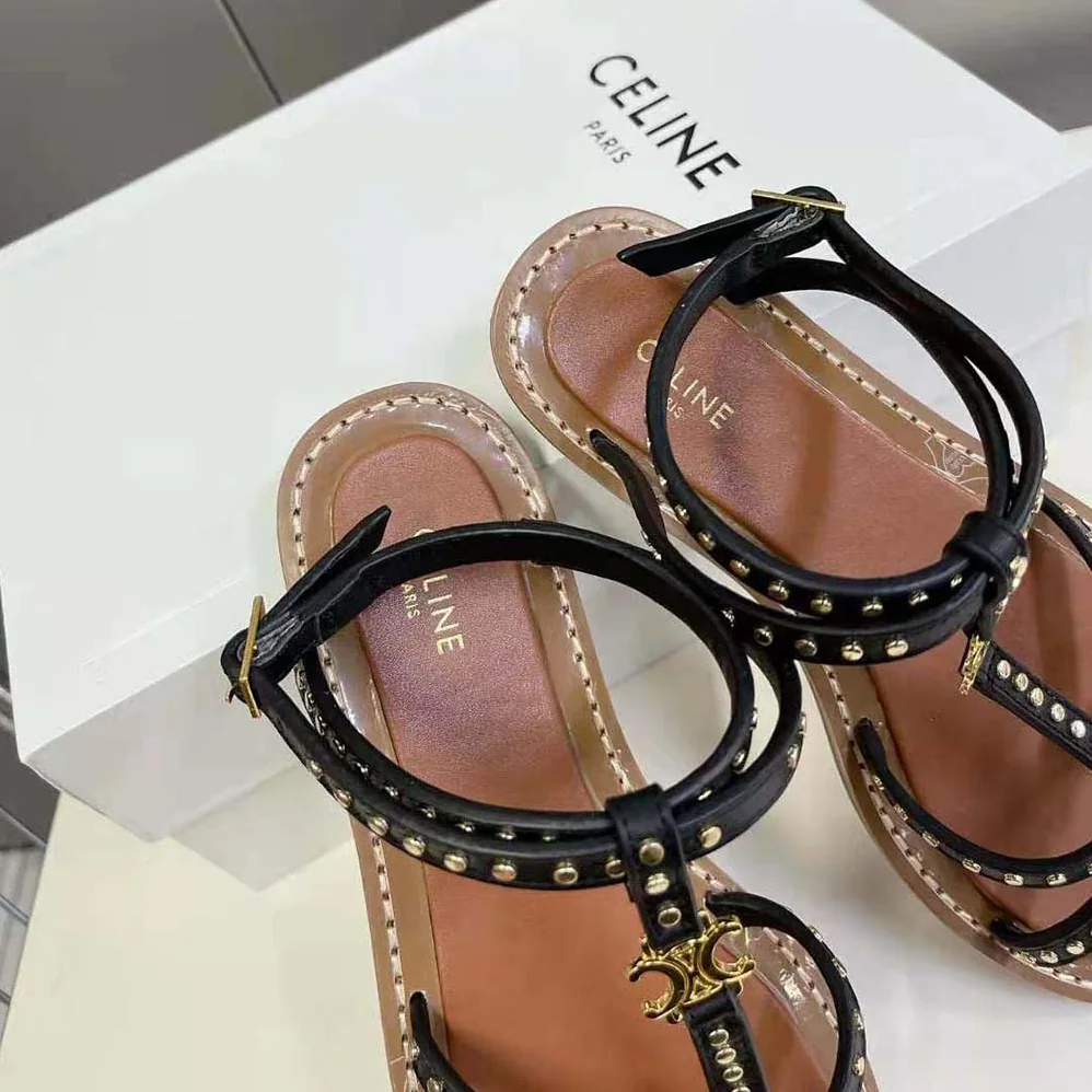 Celine Taillat Flat Sandal with Studs in Calfskin – Vegetal Tanning & Studs for Women in Black Celine Taillat Flat Sandal with Studs in Calfskin – Vegetal Tanning & Studs for Women in Black