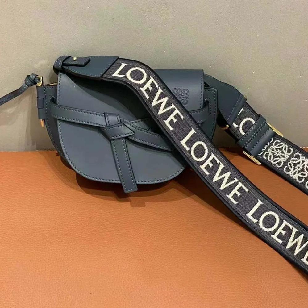 Loewe Anagram Strap in Jacquard and Calfskin for Women in Navy Loewe Anagram Strap in Jacquard and Calfskin for Women in Navy