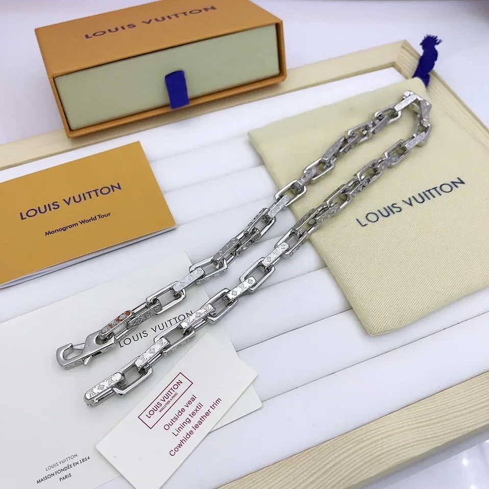 Louis Vuitton Monogram Chain Necklace Silver Tone Louis Vuitton Monogram Chain Necklace Silver Tone