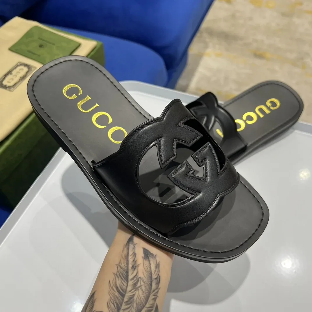 Gucci Interlocking-G Cut in Out Slide Sandal Black Gucci Interlocking-G Cut in Out Slide Sandal Black