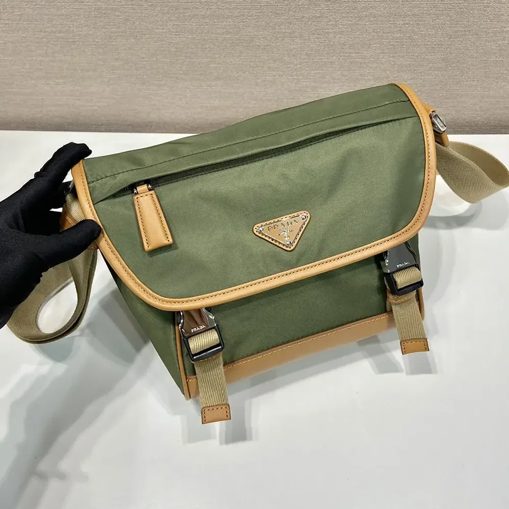 Prada Re-Nylon and Leather Shoulder Bag for Men in Dark Green
