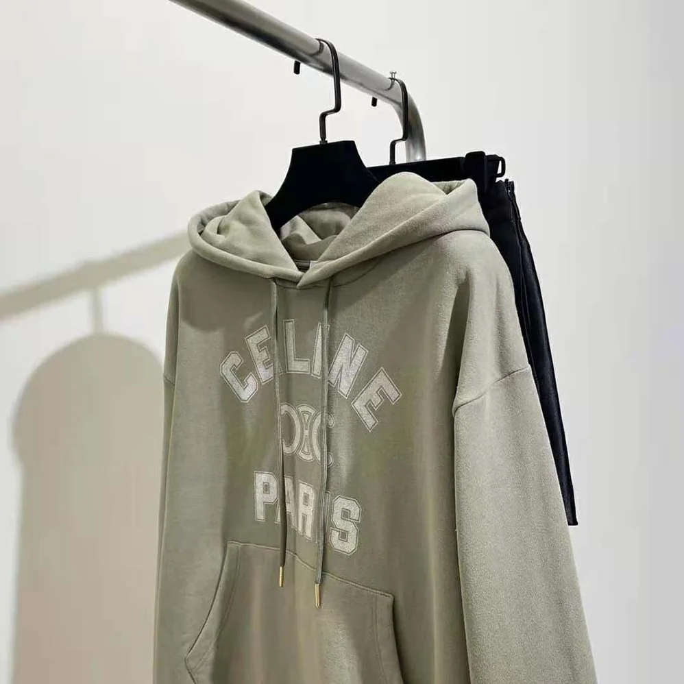 Celine Paris Loose Hoodie in Cotton Fleece for Men in Green Celine Paris Loose Hoodie in Cotton Fleece for Men in Green