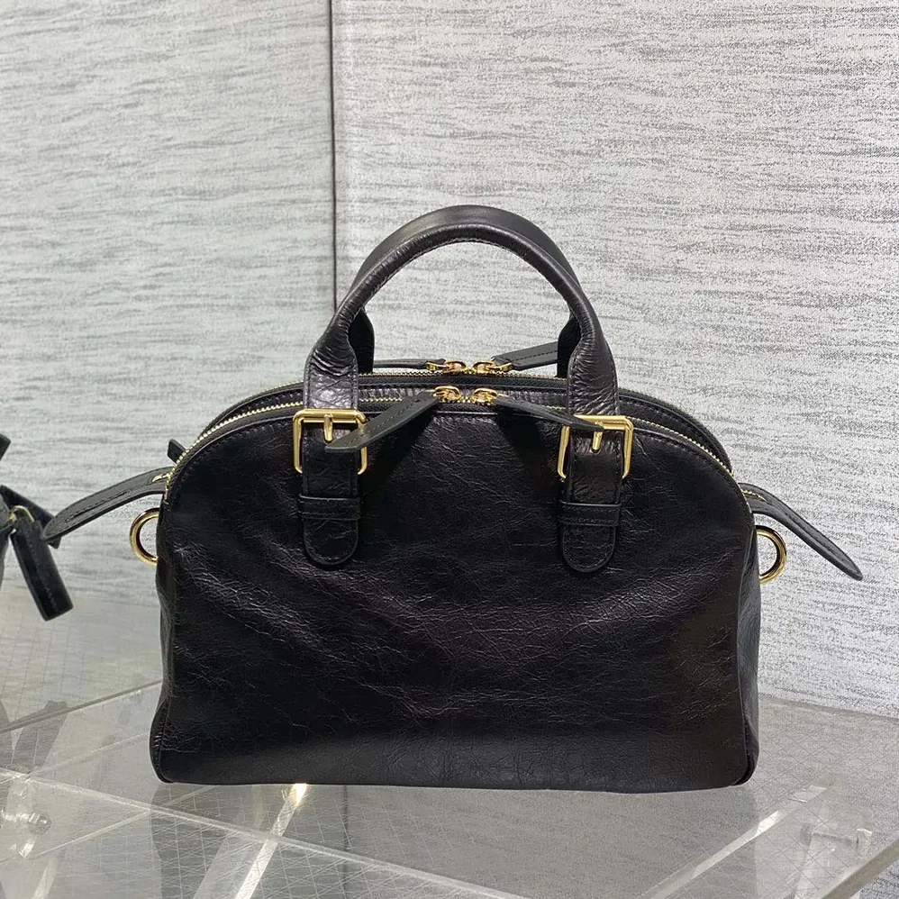 Dior Small Grand Tour Bowling Bag Black Crinkled Calfskin for Women