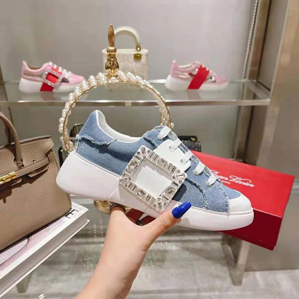 Roger Vivier Viv' Skate Strass Buckle Sneakers in Denim for Women