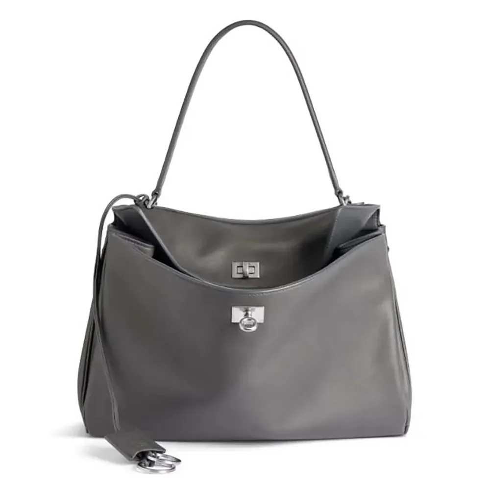 Balenciaga Rodeo Medium Handbag in Grey Smooth Calfskin for Women in Silver
