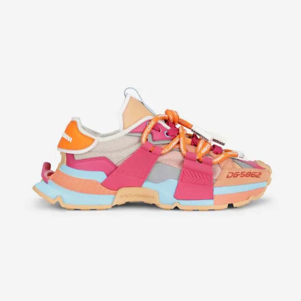 Dolce Gabbana D&G Mixed-Material Space Sneakers for Women in Orange