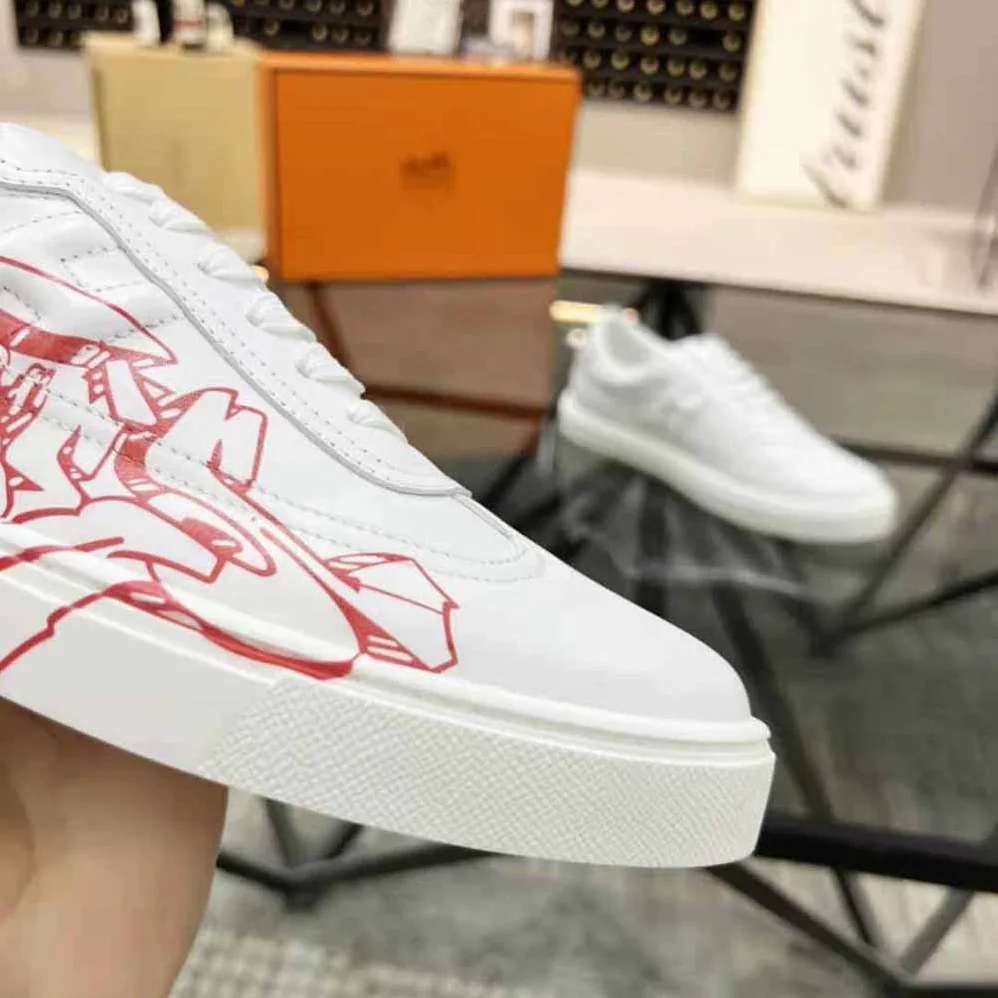 Hermes Quicker Sneaker in Calfskin with Graff Hermes Print and Iconic H Detail for Women