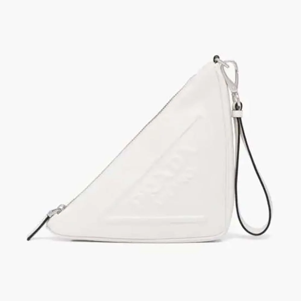 Prada Leather Triangle Leather Pouch for Women in White Prada Leather Triangle Leather Pouch for Women in White