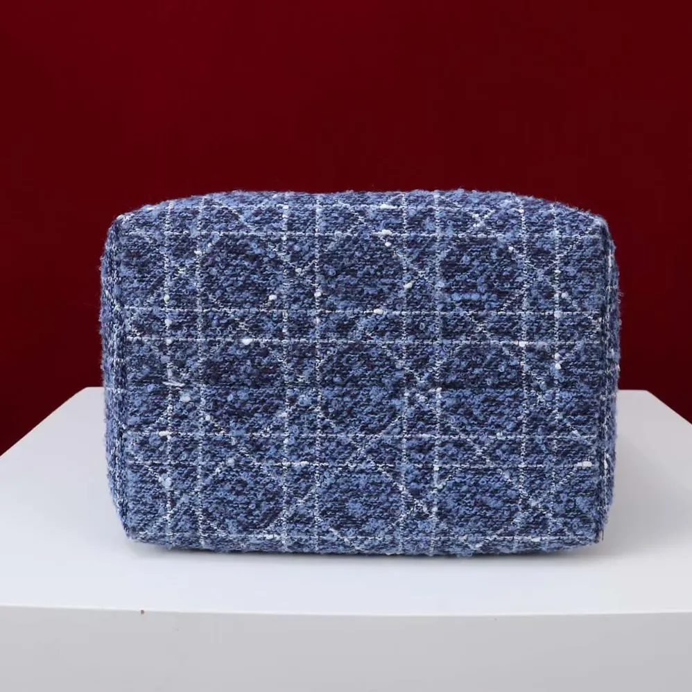 Dior Medium Dior Toujours Vertical Tote Bag Blue Tweed with White Cannage Motif for Women Dior Medium Dior Toujours Vertical Tote Bag Blue Tweed with White Cannage Motif for Women