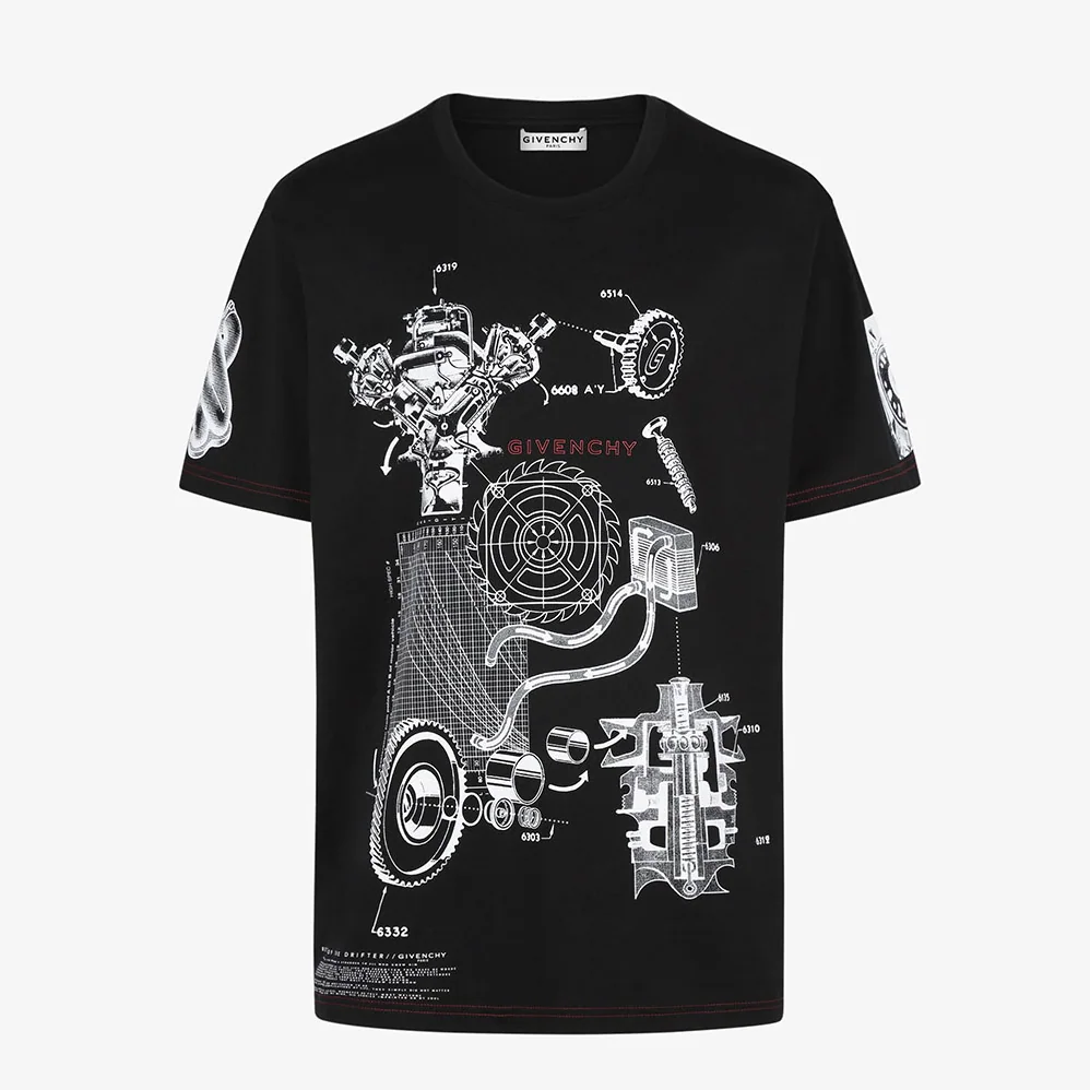 Givenchy Schematics T-shirt with Red GIVENCHY Signature on the Chest for Women in Black Givenchy Schematics T-shirt with Red GIVENCHY Signature on the Chest for Women in Black