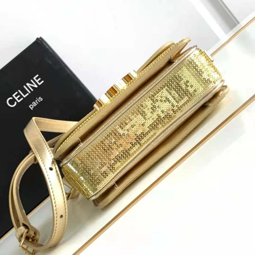 Celine Teen Triomphe Bag in Sequins and Calfskin for Women in Gold
