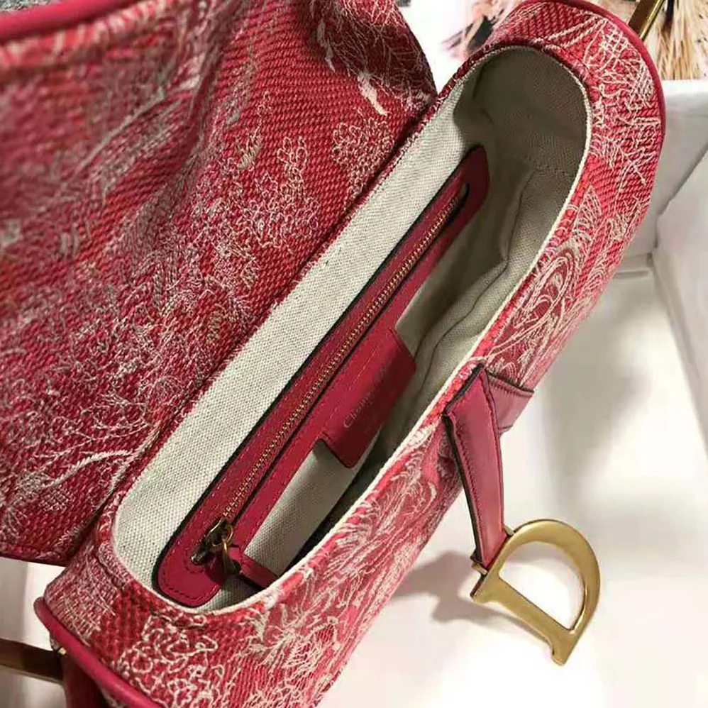 Dior Saddle Bag Toile DE Jouy Reverse Jacquard for Women in Red