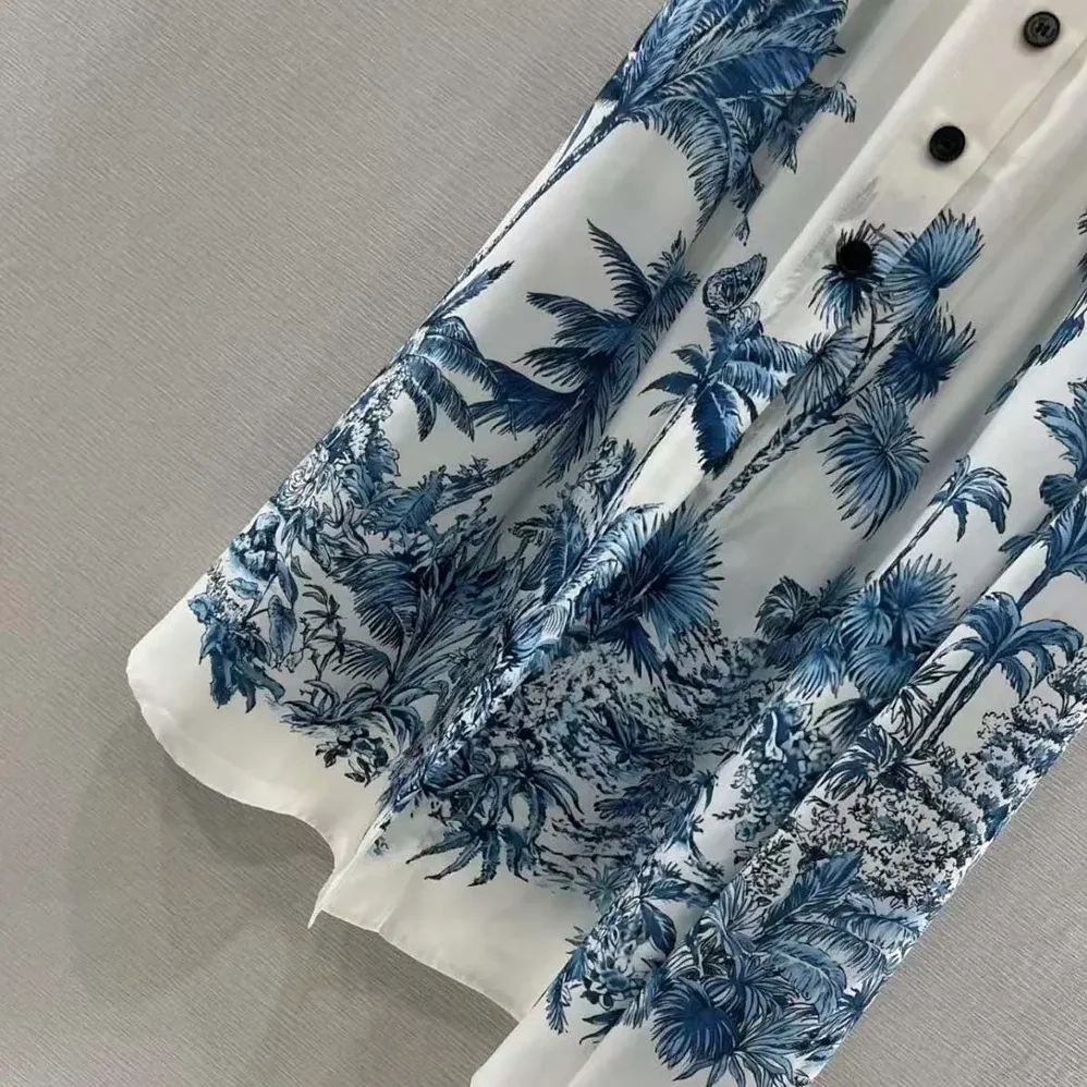 Dior Dioriviera Mid-Length Flared Skirt White and Blue Toile de Jouy for Women