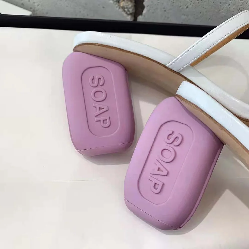 Loewe Soap Sandal in Goatskin 9cm Heel Height for Women in White