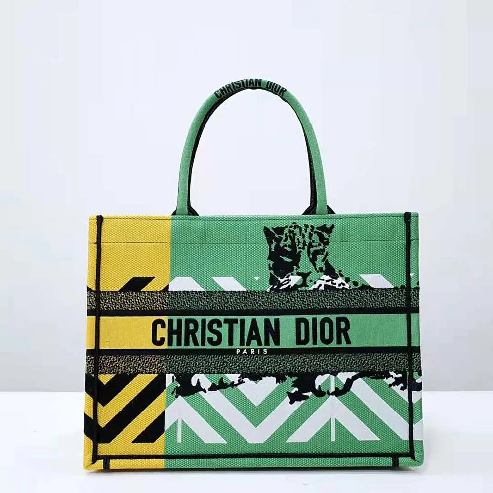 Dior Medium Dior Book Tote Bright Green and Orange D for Women in Jungle Pop Embroidery Dior Medium Dior Book Tote Bright Green and Orange D for Women in Jungle Pop Embroidery