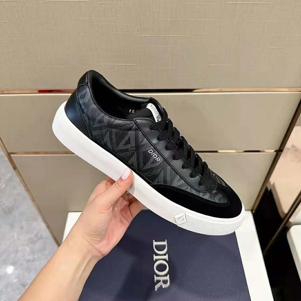 Dior B101 Sneaker Black CD Diamond Canvas with Smooth Calfskin and Nubuck for Men