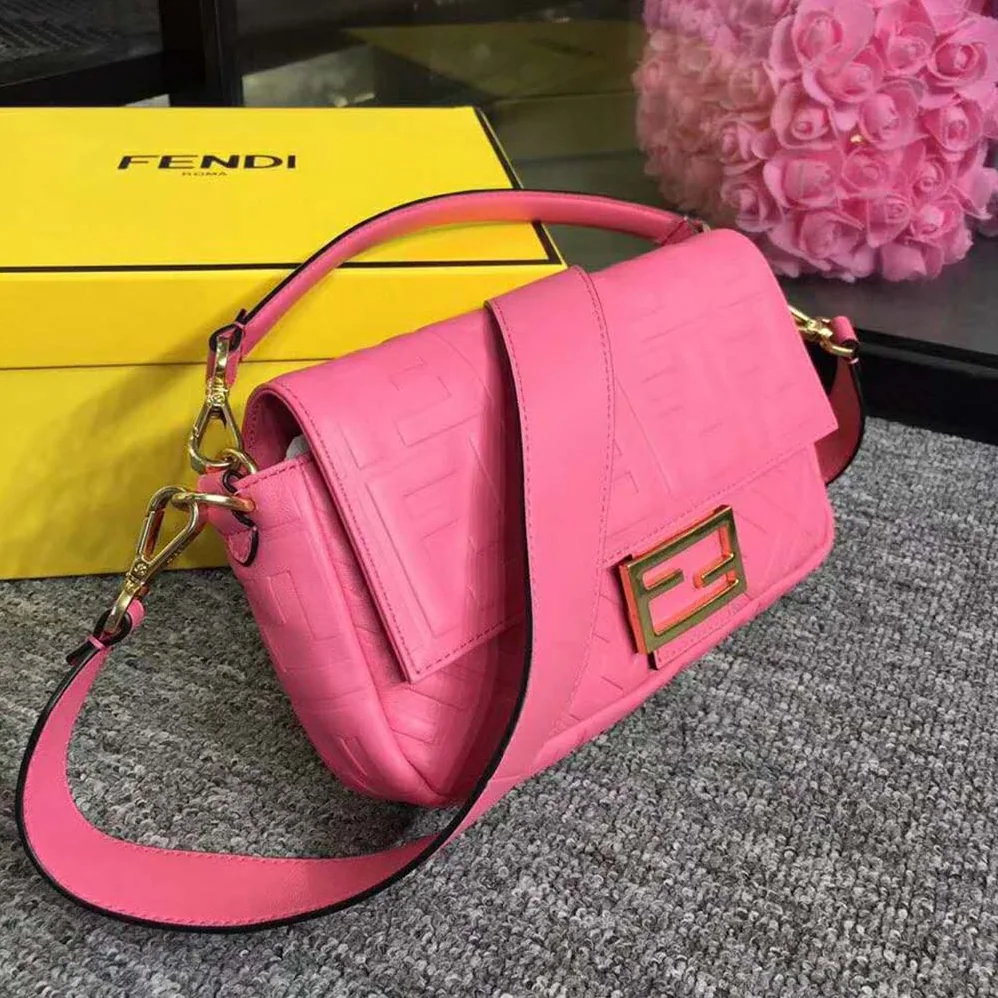 Fendi Iconic Baguette Leather Bag in Medium Size for Women in Pink