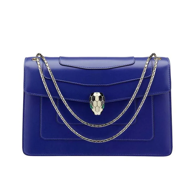 Bvlgari Serpenti Forever Medium Flap Cover Chain Bag Calfskin in Navy Bvlgari Serpenti Forever Medium Flap Cover Chain Bag Calfskin in Navy