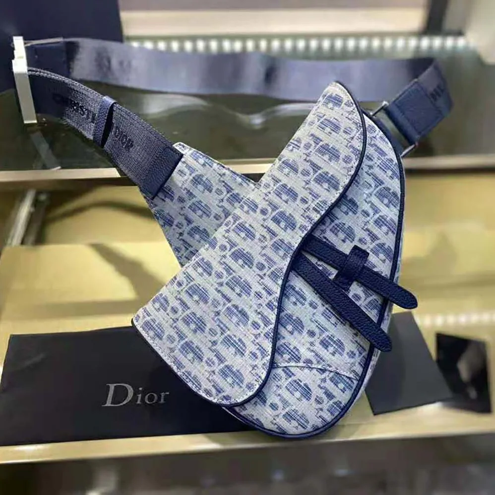 Dior Saddle bag Blue Dior Oblique Kasuri jacquard for Men Dior Saddle bag Blue Dior Oblique Kasuri jacquard for Men