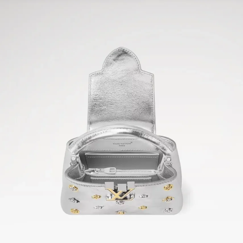Louis Vuitton Capucines Mini Top Handle Bag / Silver Metallic Silver in Gold Hardware