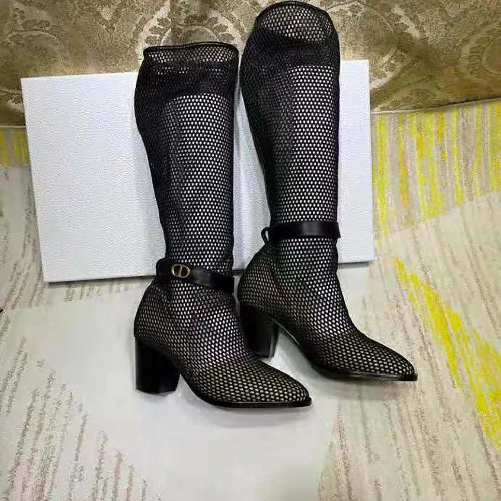 Dior Dior Empreinte Heeled Boot Black Mesh Calfskin for Women