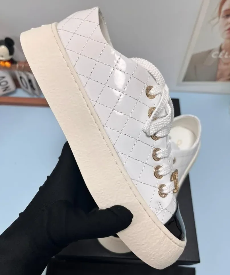 Chanel Platform Sneakers White in Black