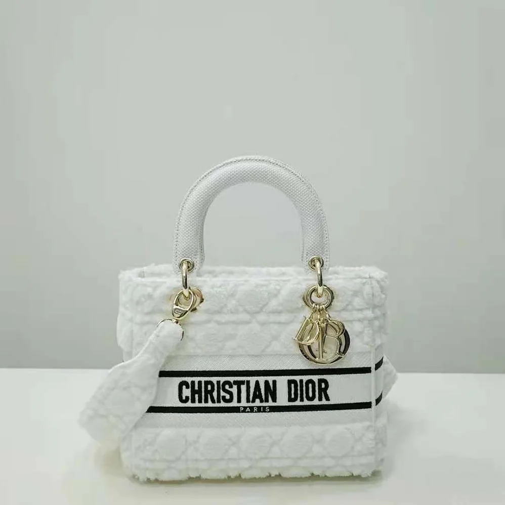 Dior Medium Lady D-lite Bag Latte Cannage Shearling for Women