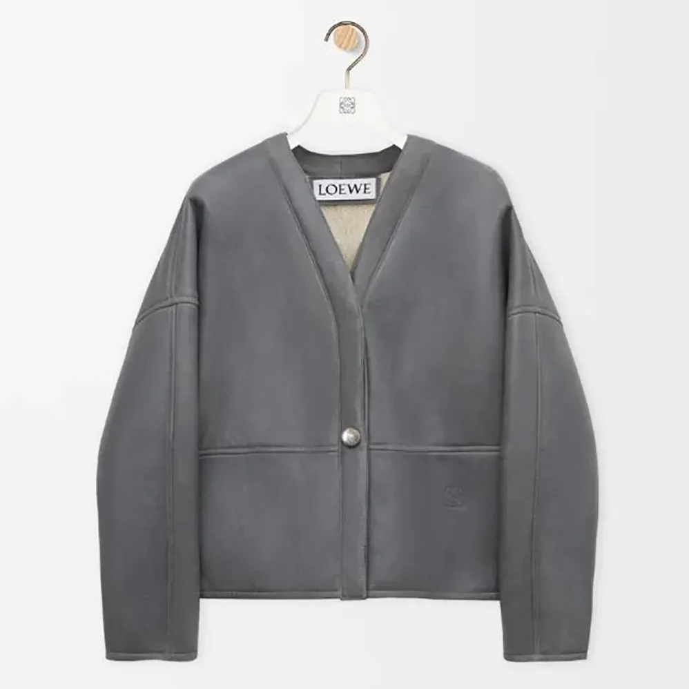 Loewe Pebble Cardigan In Shearling for Women in Light Grey