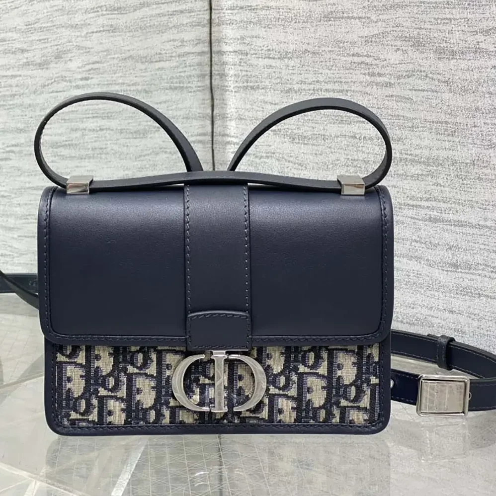 Dior 30 Montaigne Bag Blue Dior Oblique Jacquard and Smooth Calfskin for Women