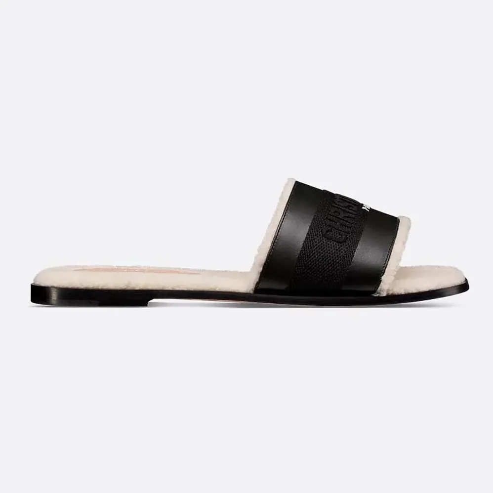 Dior Dway Slide Black Calfskin and Embroidered Cotton for Women Dior Dway Slide Black Calfskin and Embroidered Cotton for Women