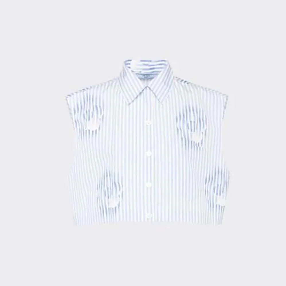 Prada Sleeveless Printed Poplin Shirt for Women in Blue Prada Sleeveless Printed Poplin Shirt for Women in Blue