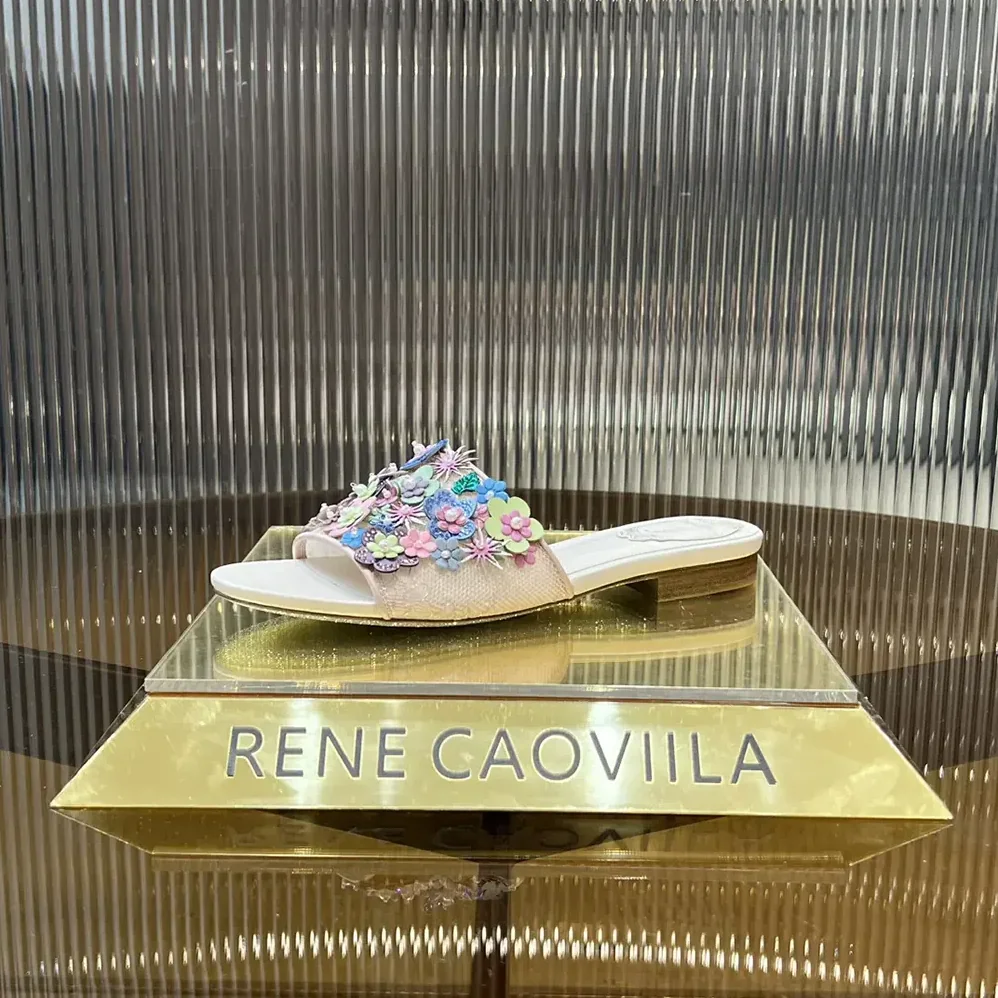 Rene Caovilla Roxanne Nude Slider Sandal 10 for Women Rene Caovilla Roxanne Nude Slider Sandal 10 for Women