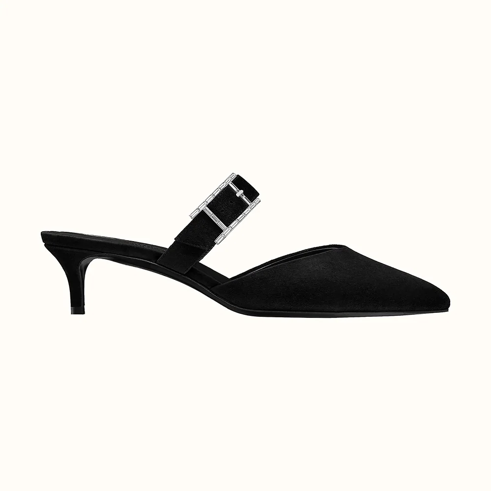 Hermes Blink Mule Mule in Suede Goatskin for Women in Black