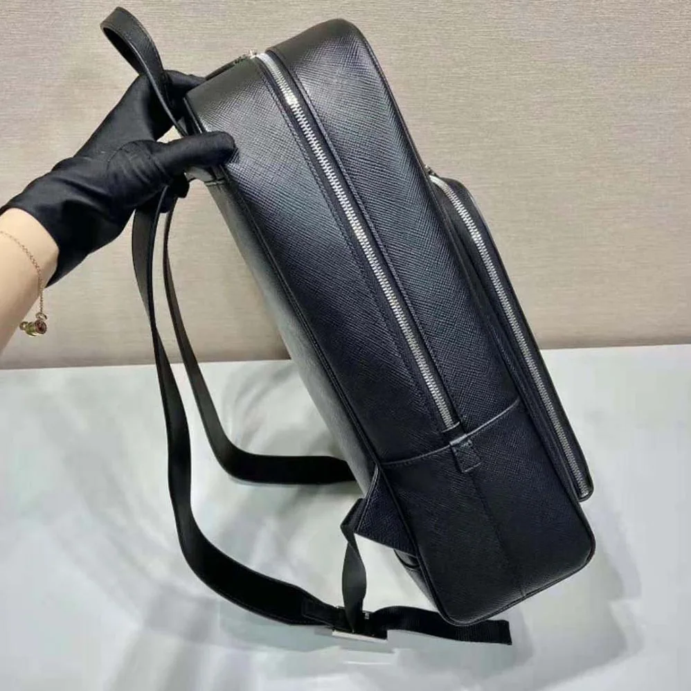 Prada Saffiano Leather Backpack with Triangle Logo for Unisex in Black Prada Saffiano Leather Backpack with Triangle Logo for Unisex in Black