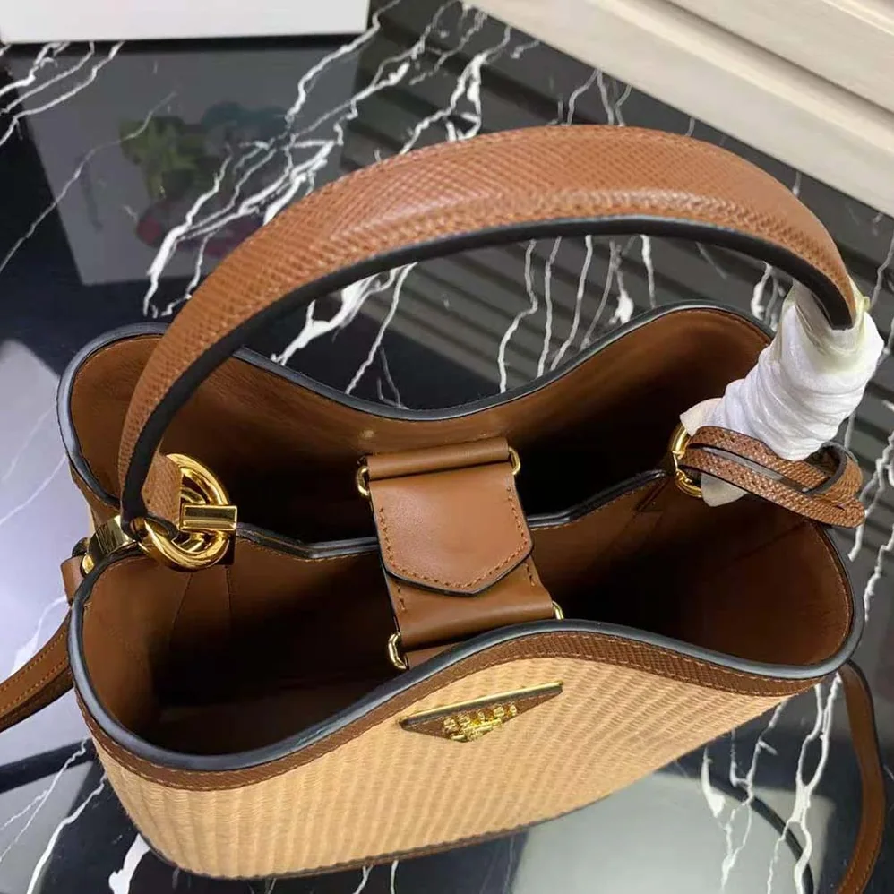Prada Prada Panier Medium Straw Bag for Women in Brown Prada Prada Panier Medium Straw Bag for Women in Brown