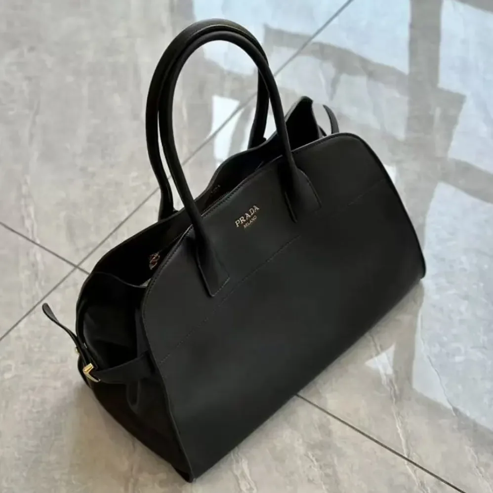 Prada Large Leather Tote Bag for Women in Black