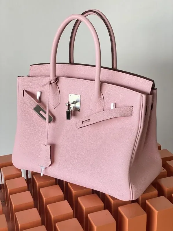 Hermes Birkin Top Handle Bag / Nata Swift Pink Silver Hardware