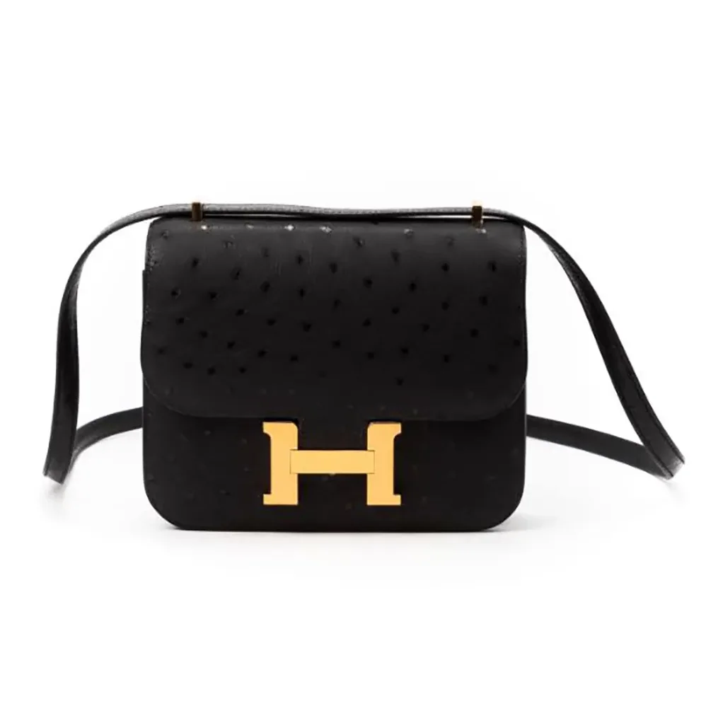Hermes Constance 19 Bag Nata Ostrich Leather for Women in Black/Gold Hermes Constance 19 Bag Nata Ostrich Leather for Women in Black/Gold