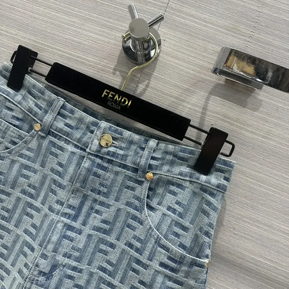 Fendi Jeans Skirt Light Blue FF Denim Skirt for Women