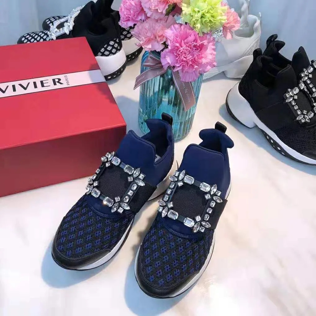 Roger Vivier Viv' Run Strass Buckle Sneakers for Women in Navy Roger Vivier Viv' Run Strass Buckle Sneakers for Women in Navy